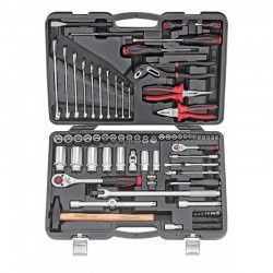Набор инструмента 1/4"& 1/2" 6-гранный головки 4-32мм, ключи комбинированные 6-22мм, отвертки PH, шлиц; вставки PH, PZ, TORX, 6-гр, шлиц., губцевый инструмент, воротки, удлинители 91пр. в кейсе