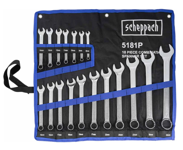Ключи комбинированные, набор 18пр. (8-19, 21, 22, 24, 27, 30, 32мм) на полотне 59128 Sch-5181P