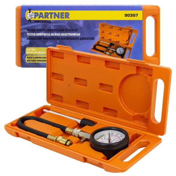 Индикатор компрессии бензинового двигателя Profi (0-21Bar, М14, М18 + жесткий прижимной адаптер-пере 5630        PA-903G7