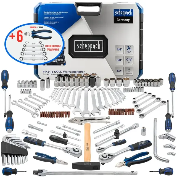 Набор инструментов 142+6 пр.1/4" 3/8" 1/2" (6-гр.)(4-32мм) 62152 Sch-41421-5 GOLD