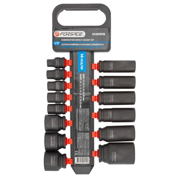 Набор головок ударных комбинированный 14пр.,1/2''(короткие:10,12-15,27,30,32мм,глубокие:17,19,21,22, 50482 F-4149MPB