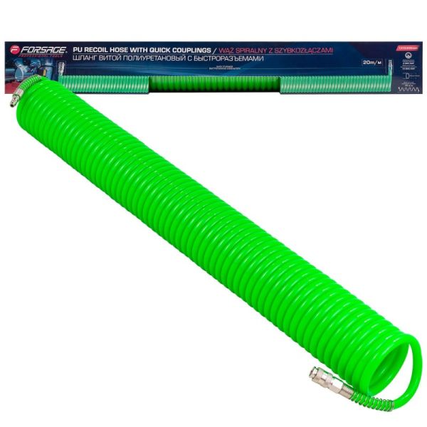 Шланг витой полиуретановый 14мм. х 10мм х 20м с быстроразъемами 58012 RF-1410-20Green