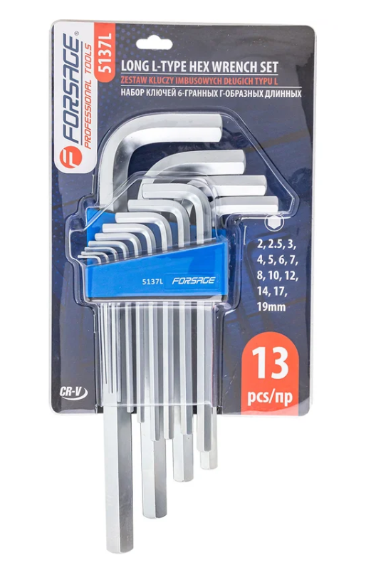 Набор ключей Г-образных 6-гранных 13 предметов (2, 2.5, 3-8, 10, 12, 14, 17, 19мм)в пластиковом дер. 8582        F-5137