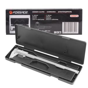 Штангенциркуль (0-200мм, 0.02мм; внутр. Ø, наруж. Ø + глубиномер), в пластиковом футляре 18014       F-5096P2