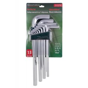 Набор ключей Г-образных 6-гранных экстра длинных 13 предметов(2, 2.5, 3-8, 10, 12, 14, 17, 19мм)в пл 27354       RF-5137XL
