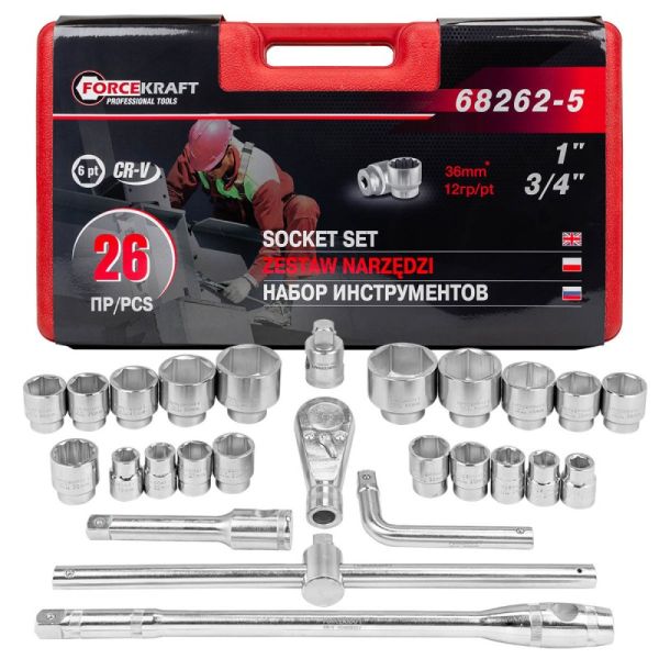 Набор инструментов 26пр, 3/4'' 1''(6гр.) 51488 FK-68262-5