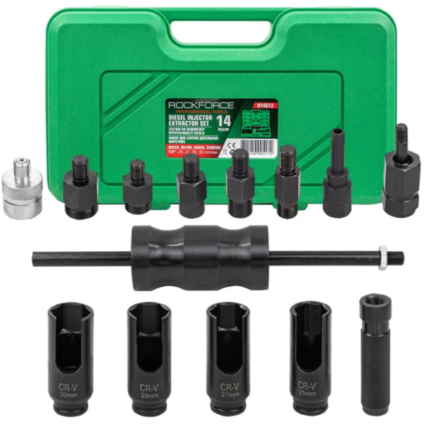 Молоток обратный с приспособлениями для снятия дизельных форсунок, 14пр. 64707 RF-914G13