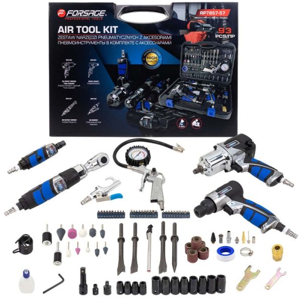 Набор инстр. с аксессуарами57пр(гайковерт-1/2'',650н/м,пневмозач.маш.-6мм, 25000об/мин,пневмотрещ.-1 50352 F-RP7857-57 (RP27313, RP27411, RP27