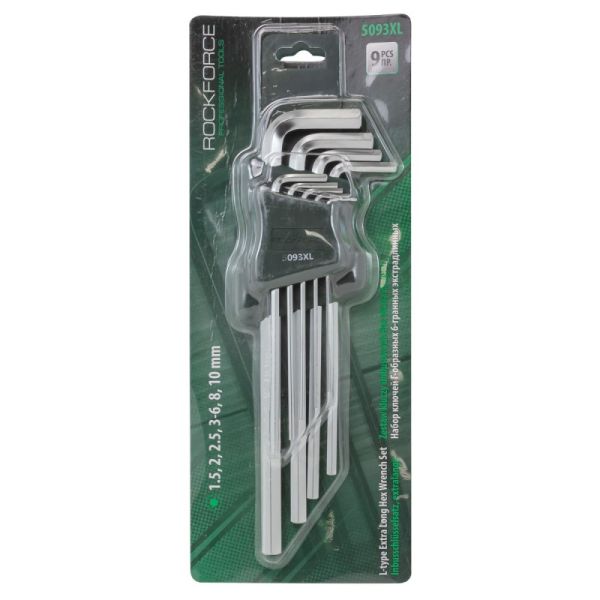 Набор ключей Г-образных 6-гранных экстра длинных, 9 предметов (1.5, 2, 2.5, 3-6, 8, 10мм) в пластико 6185        RF-5093XL