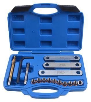 Набор для востановления резьбы в суппортах: группы VAG,OPEL,FORD M9х1,25 (16 предметов)в кейсе. 15669       RF-916B1