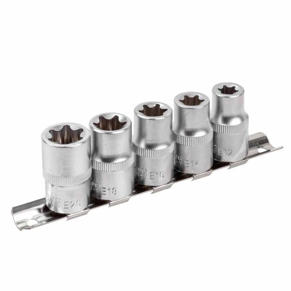 Набор головок Е-профиль 5 предметов 1/2" (E12,E14,E16,E18,E20), на планке 1396        RF-4053