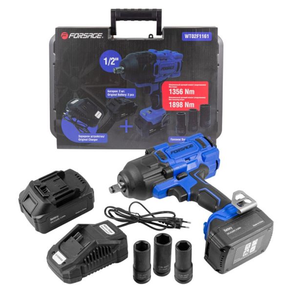 Гайковерт ударный аккумуляторный 1/2''+набор головок ударных глуб.17,19,21мм(2 БАТАРЕИ,20V,5.0AH LI- 51694 F-WT02F1161
