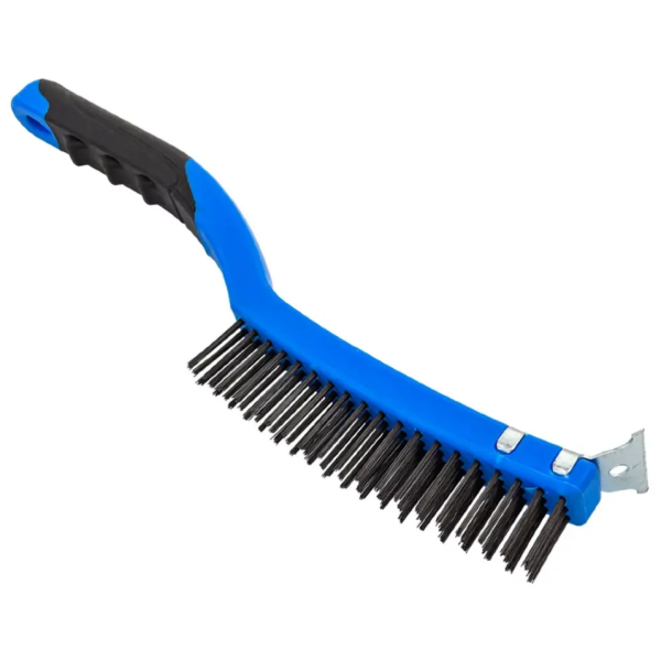 Щетка по металлу ручная в пластиковом корпусе с прорезиненной рукояткой (металлический скребок-40мм, 17422       F-340122113