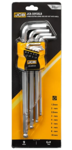 Ключи Г-образные 6-гранные экстра длинные с шаром, набор 9пр. (1.5-6, 8, 10мм) 59314 JCB-5093XLB