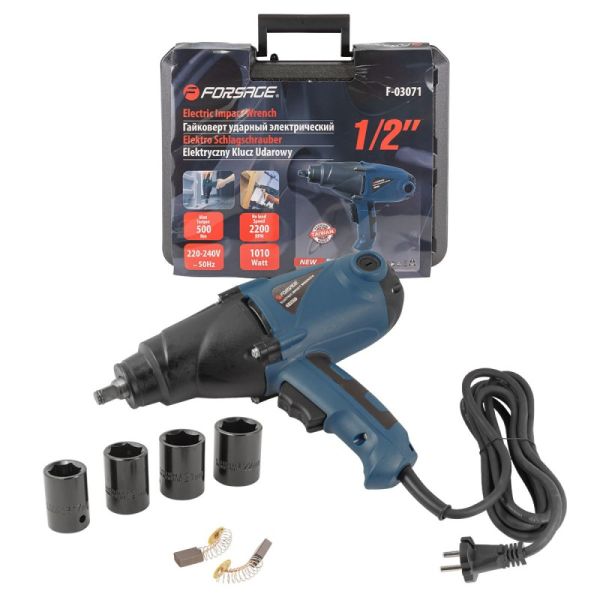Гайковерт ударный электрический в комплекте со сменными головками 17,19,21,22мм 1/2"(220V,1010W,0-22 14910       F-03071