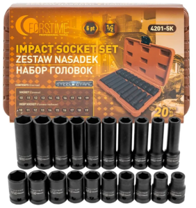 Набор головок 20пр., 1/2" (6гр.) (короткие 38мм/глубокие 78мм: 10-19мм) в пласт.кейсе 61640 FT-4201-5K