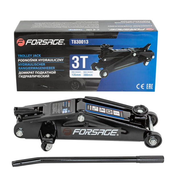 Домкрат подкатной гидравлический 3т (h min 135мм, h max 380мм)узкая база. 4083        F-T830013