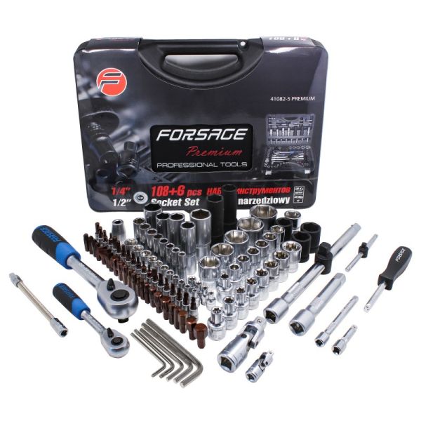 Набор инструментов 108+6 предметов1/4"1/2"(6гр.)+(гол.-бита1/4":T40). 27802       F-41082-5 PREMIUM