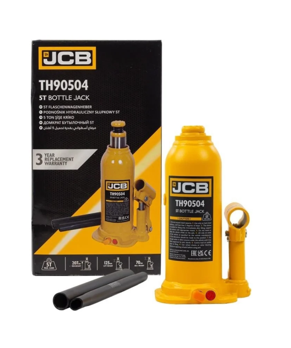 Домкрат бутылочный 5т с клапаном (h min-207мм, h max-402мм, ход штока-125мм, ход винта-70мм) 58023 JCB-TH90504