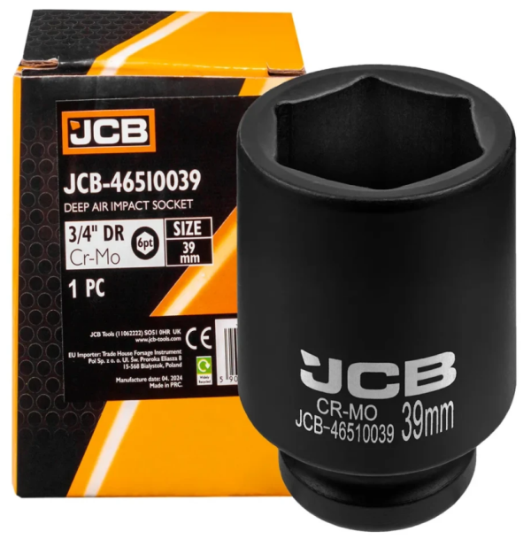 Головка ударная глубокая 39мм (6гр.), 3/4" 61049 JCB-46510039