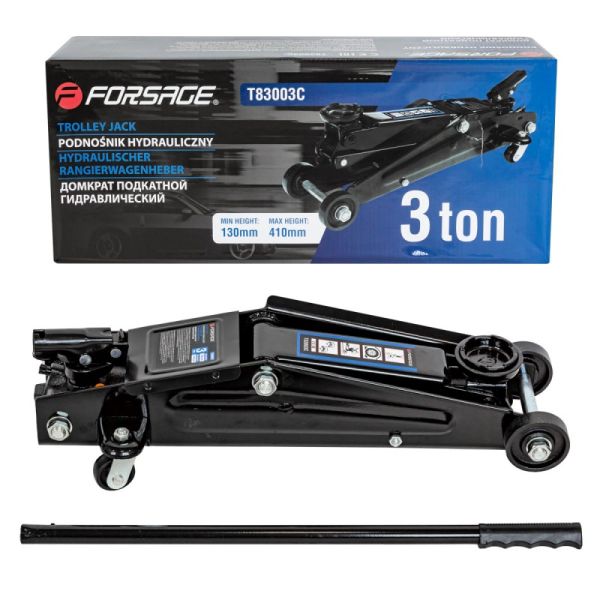 Домкрат подкатной гидравлический с вращающейся ручкой 3т (h min 130мм, h max 410мм)узкая база 4084        F-T83003C