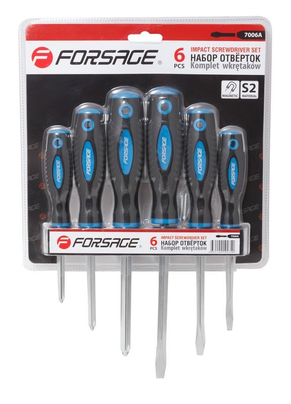 Набор отверток магнитных "Profi" 6 предметов(SL:5.5х100,6.5х125,8.0х150мм; PH:1х75,2х100,3х125мм)в б 27176       F-7006A