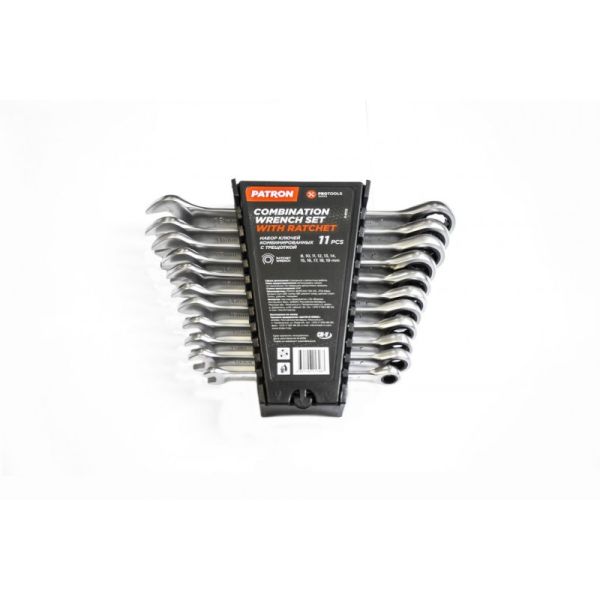 Набор ключей комбинированных трещоточных 11 предметов (8,10,11,12,13,14,15,16,17,18,19мм), в пластик 47405       P-51112