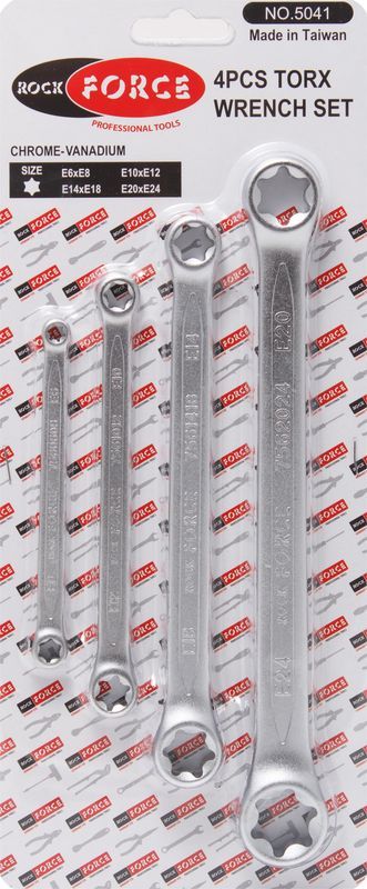 Набор ключей накидных Е-профиль 4 предмета (Е6хЕ8, Е10ХЕ12, Е14ХЕ18,Е20хЕ24). 11556       RF-5041