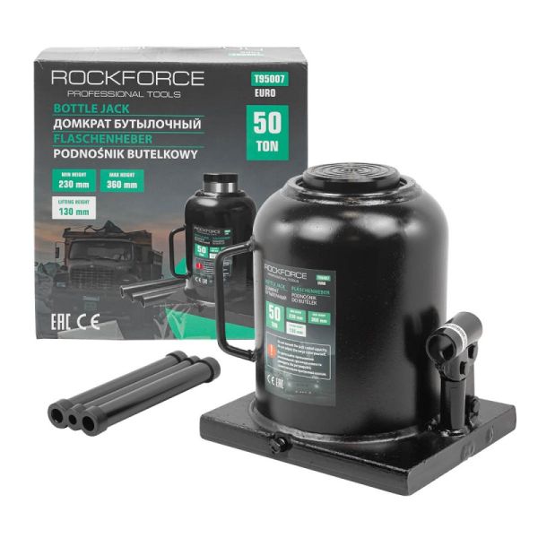 Домкрат бутылочный 50т низкопрофильный (высота подхвата - 230мм, высота подъема - 360мм, ход штока - 15104       RF-T95007(Euro)