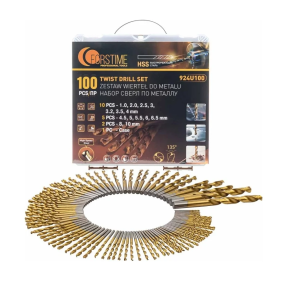 Набор сверл по металлу,100пр.(1,2,2.5,3,3.2,3.5,4-по 10шт;4.5,5,5.5,6,6.5-по 5шт;8,10-по 2шт)в кейсе 58827 FT-924U100