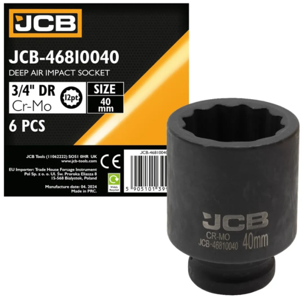 Головка ударная глубокая 3/4", 40мм (12гр.) 59838 JCB-46810040