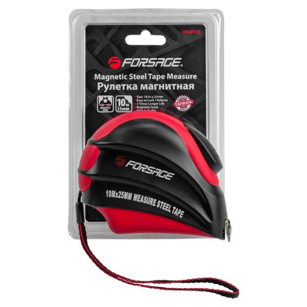 Рулетка 10мх25мм (магнитный зацеп, автоблокировка, двухкомпанентный корпус), в блистере 25643       F-5096P810