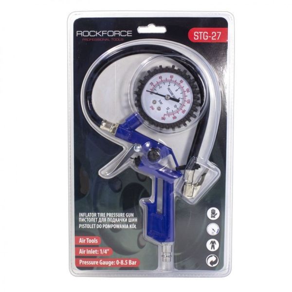 Пистолет для подкачки шин с аналоговым манометром и шлангом (0-12 Bar), в блистере 50383 RF-STG-27