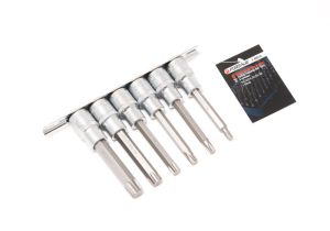 Набор головок-бит Torx 6-лучевых, 6 предметов(Т30,Т40,Т45,Т50,Т55,Т60; L-100мм) 1/2", на планке 46626       F-40913L
