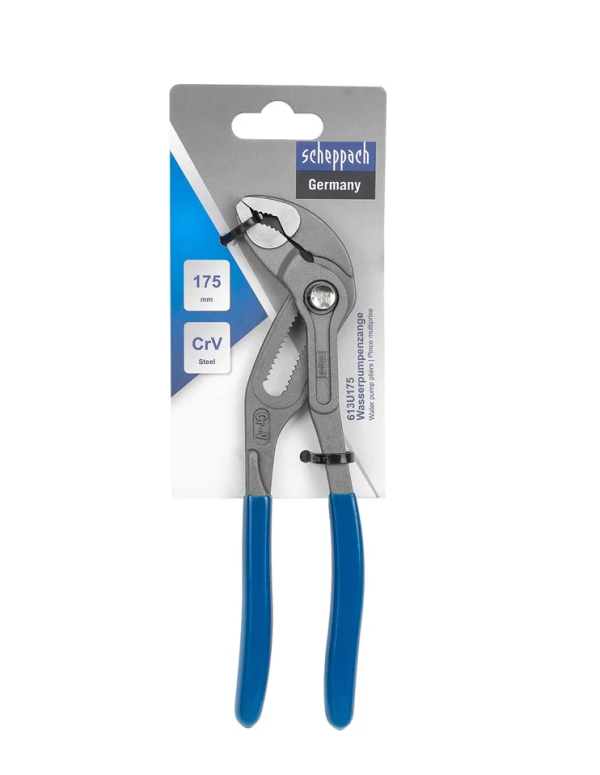 Пассатижи переставные сантехнические с кнопкой фиксации Cr-V 175мм, на блистере 60321 Sch-613U175
