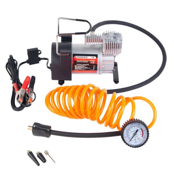 Компрессор поршневой автомобильный с витым шлангом "FORSAGE" (45л/мин, 23А) 12V 30171       F-95