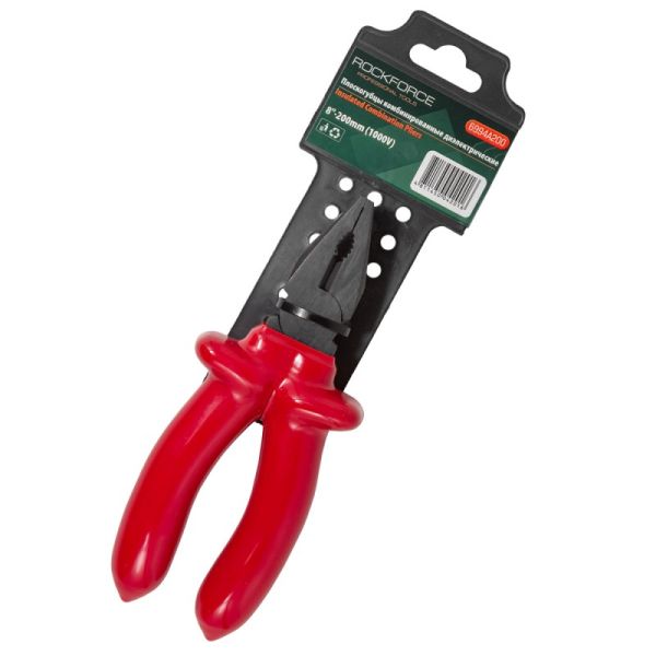 Плоскогубцы комбинированные диэлектрические 8"-200мм (1000V), на пластиковом держателе 26044       RF-6994A200