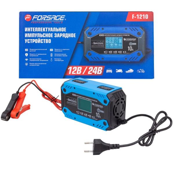 Устройство зарядное импульсное для АКБ с ЖК дисплеем (12/24В,10A,автостоп,функция восст.-я,защита о 60931 F-1210