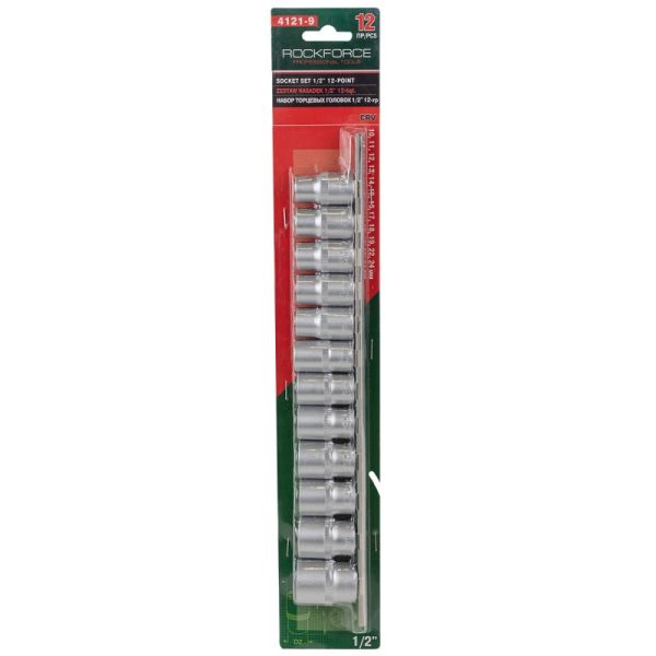 Набор головок 12 предметов 1/2" 12гр.(10-19,22,24мм), на планке 11628       RF-4121-9