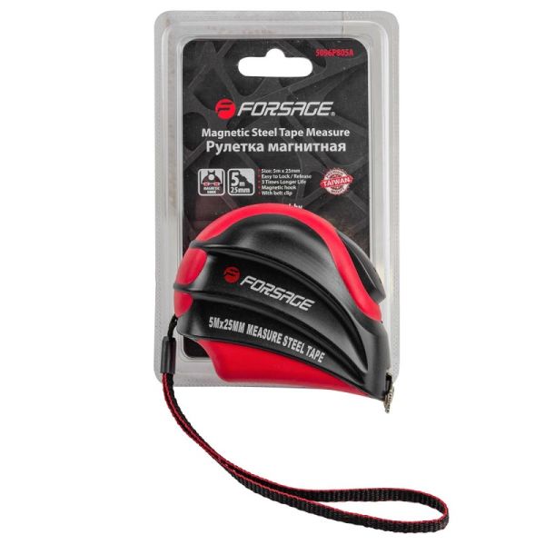 Рулетка 5мх25мм (магнитный зацеп, автоблокировка, двухкомпанентный корпус), в блистере 25642       F-5096P805A