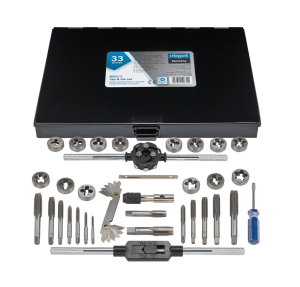 Набор метчиков и плашек 33пр.(метрич+дюйм)(М3х0.5,М4х0.7,М5х0.8,М6х1.0,М8х1.25,М10х1.5,М12х1.75;1/4, 64903 Sch-M033-3 Набор метчиков и плашек 33пр.(метрич+дюйм)(М3х0.5,М4х0.7,М5х0.8,М6х1.0,М8х1.25,М10х1.5,М12х1.75;1/4, 64903 Sch-M033-3