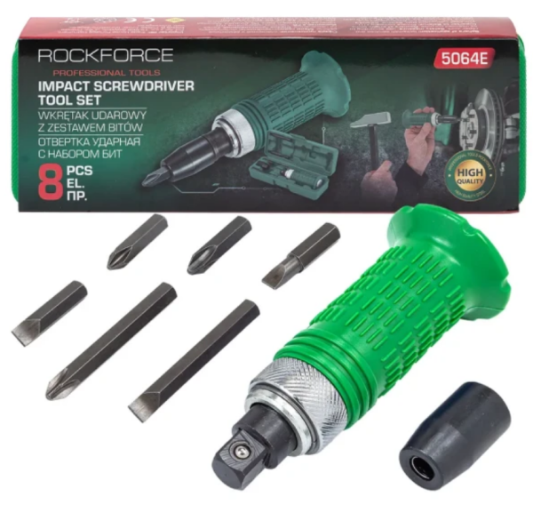 Отвертка ударная с набором бит, 8пр. 60951 RF-5064E