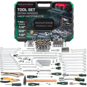 Набор инструментов 142+2пр. 1/4", 3/8", 1/2" (6гр.,12гр.) 63203 RF-41421+2