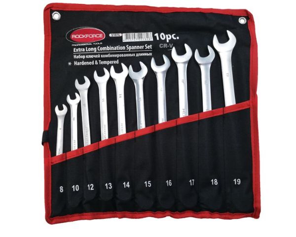 Набор ключей комбинированных удлиненных 10 предметов (8, 10, 12-19мм)на полотне 29728       RF-5101L