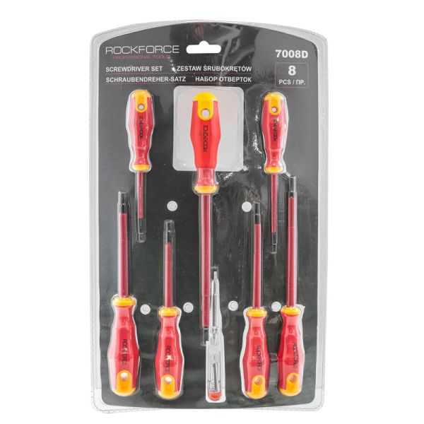 Набор отверток диэлектрических 8пр (SL3х75, SL4x100, SL5.5х125, SL6.5х150, PH0х60, PH1х80, PH2х100,  52178 RF-7008D