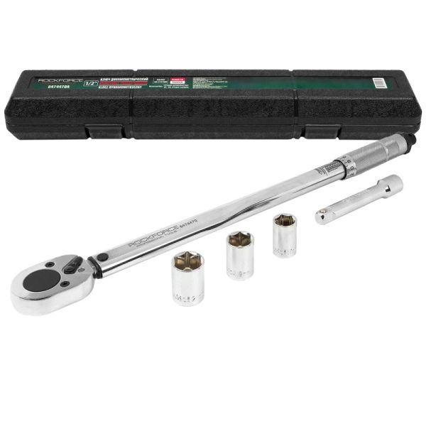 Ключ динамометрический щелчкового типа в наборе с головками и удлинителем 40-210Нм, 1/2"(17,19,21мм; 48150       RF-6474470A