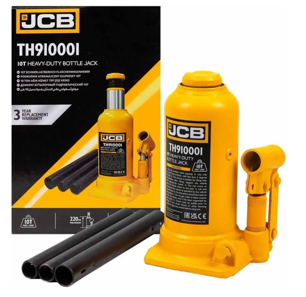 Домкрат бутылочный 10т с клапаном (h min 220мм, h max 488мм) 58055 JCB-TH910001