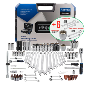 Набор инструментов 125+6пр.1/4" 1/2"(6-гран.)(4-36мм,36-12гр.)+(ключи трещоточные:8х10,12х13мм; ключ 64484 Sch-41252-5 (Premium)