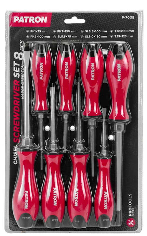 Набор отверток силовых магнитных 8пр (SL5.5x75мм, SL6.5x100мм, SL8х150мм, РН1х75мм, РН2х100мм, РН3х1 64832 P-7008