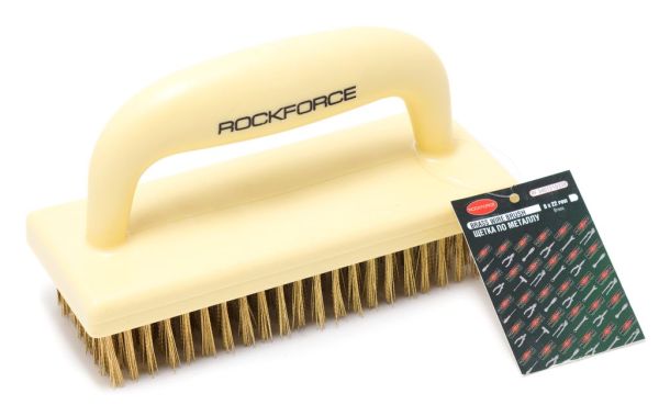 Щетка по металлу ручная в пластиковом корпусе с П-образной рукояткой (латунная проволока, 8x22ряда) 17443       RF-3401210338